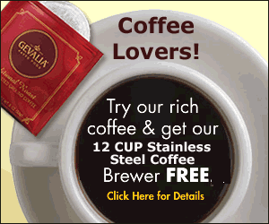 Introducing Kaffe-for-One(tm) Perfect taste, one cup at a time. Enjoy Your FREE GIFTS-Without Obligation! Act now and receive, for only $29.95, including shipping & handling: Four boxes of Gevalia coffee or tea pods A Kaffe-for-One Pod Brewer A Stainless Steel Travel Mug Read details here...