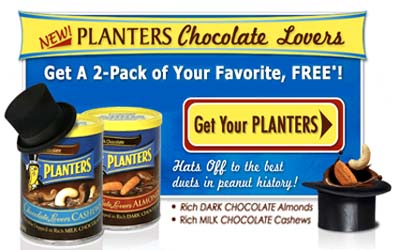  Indulge your taste buds in Double-Dipped Dark-Chocolate Almonds or Milk-Chocolate Cashews with your FREE* 2-Pack Sample.  Click for details...