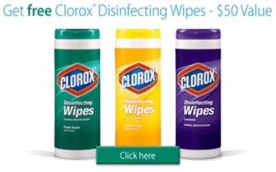  Get a FREE sample of Clorox (TM) Disinfecting Wipes and let them do your dirty work. Trust us, it’ll make cleaning everything a whole lot easier.  You don’t have to be a clean freak to clean like one—get a sample of Clorox (TM) Disinfecting Wipes and kill 99.9% of germs on contact.  Read more here...