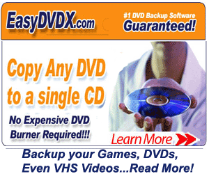 Check out EasyDVDx! 1 simple, low-cost program lets you:   * Copy ANY DVD Movie to a Single CD  * Copy Playstation 1 & 2 Games to CD  * Copy VHS Tapes to CD Format  * Copy Protected DVD Movies  * Perfect Copies, No Image Loss     Read more info here
