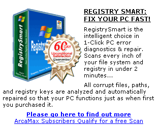 RegistrySmart - The intelligent choice in 1-Click PC error diagnostics & repair.  Scans every inch of your file system and registry in under 2 minutes...  Details for you here!