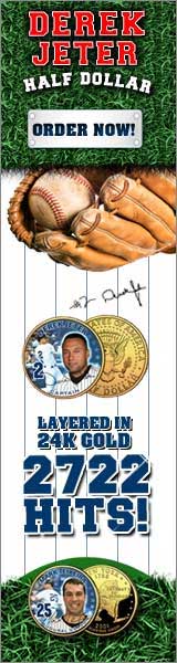 In 2009, Derek Jeter made baseball history and we're honoring him on this brilliant, uncirculated, genuine US Half Dollar. Layered in pure 24K gold  Click here for details...