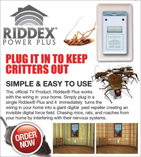 Riddex will rid your home of rodents and roaches in a safe, non-chemical way! Buy One, Get One FREE! Click here for details...